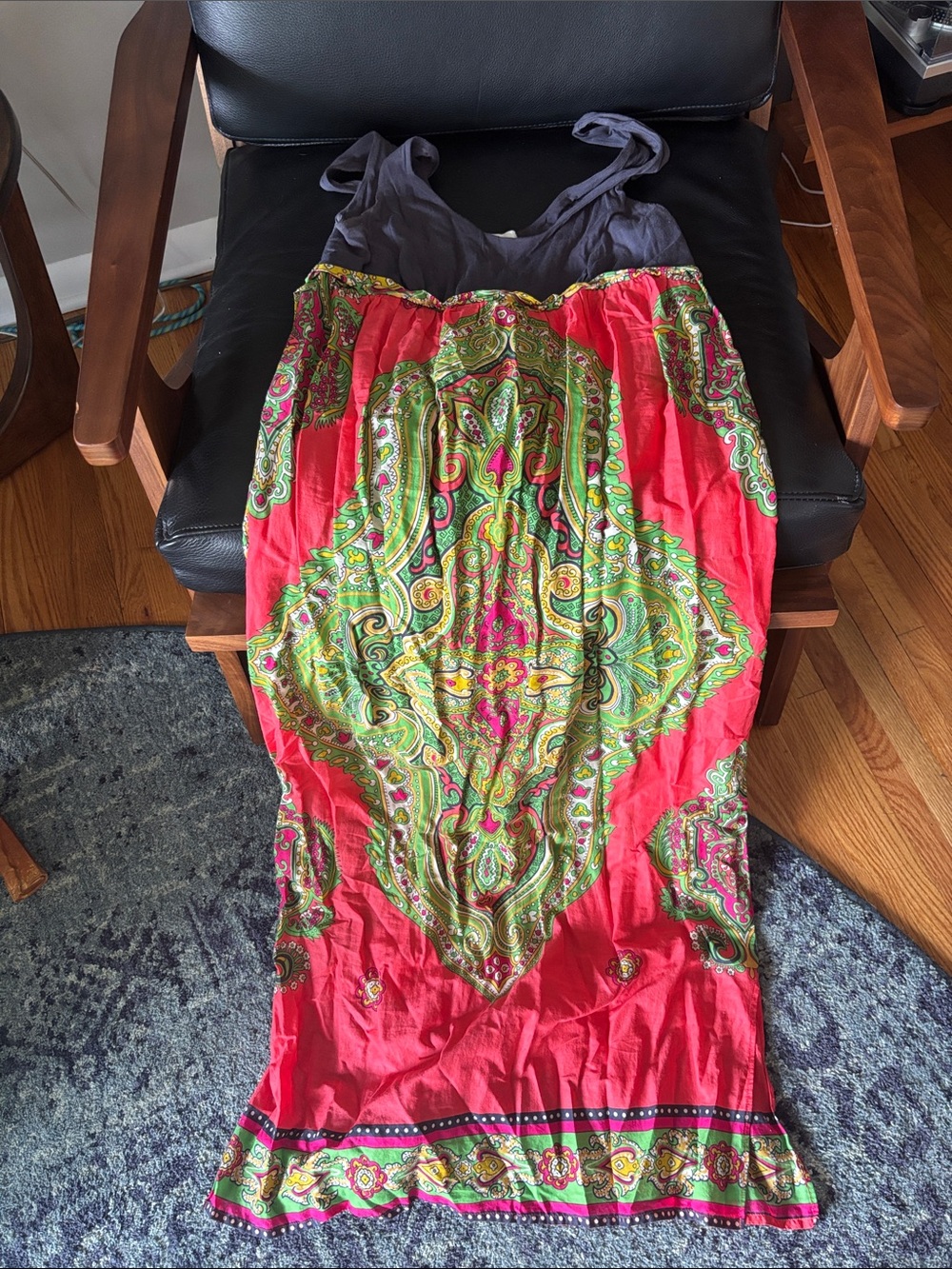 Anthropologie Red and Green Paisley Maxi Dress
